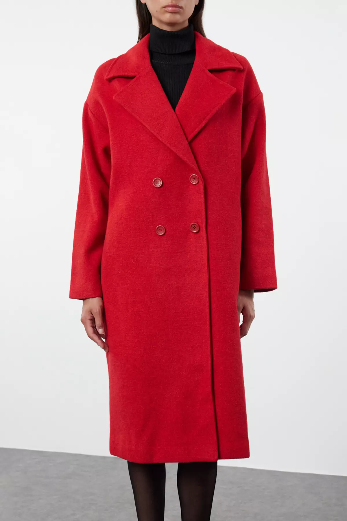 Red Oversize Wide Cut Long Wool Cashmere Coat TWOAW21KB0038