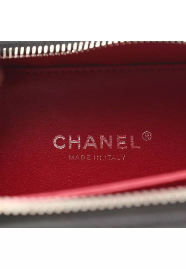 Pre-Loved Chanel CC filigree Small vanity bag chain shoulder bag Stripes Caviar skin black white silver hardware 2WAY