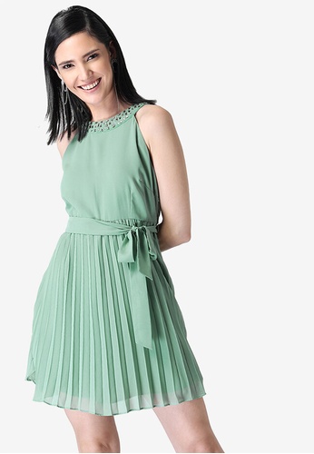 FabAlley green Pleated Halter Embellished Neck Dress 04D54AA7663065GS_1