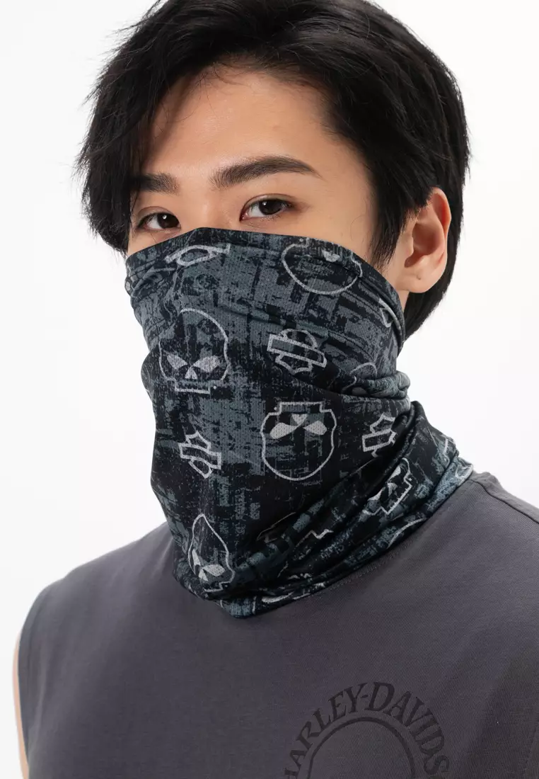 Harley-Davidson Halstuch Merino Wool - Bar & Shield Design, Schwarz-orange, Vielseitig Tragbar