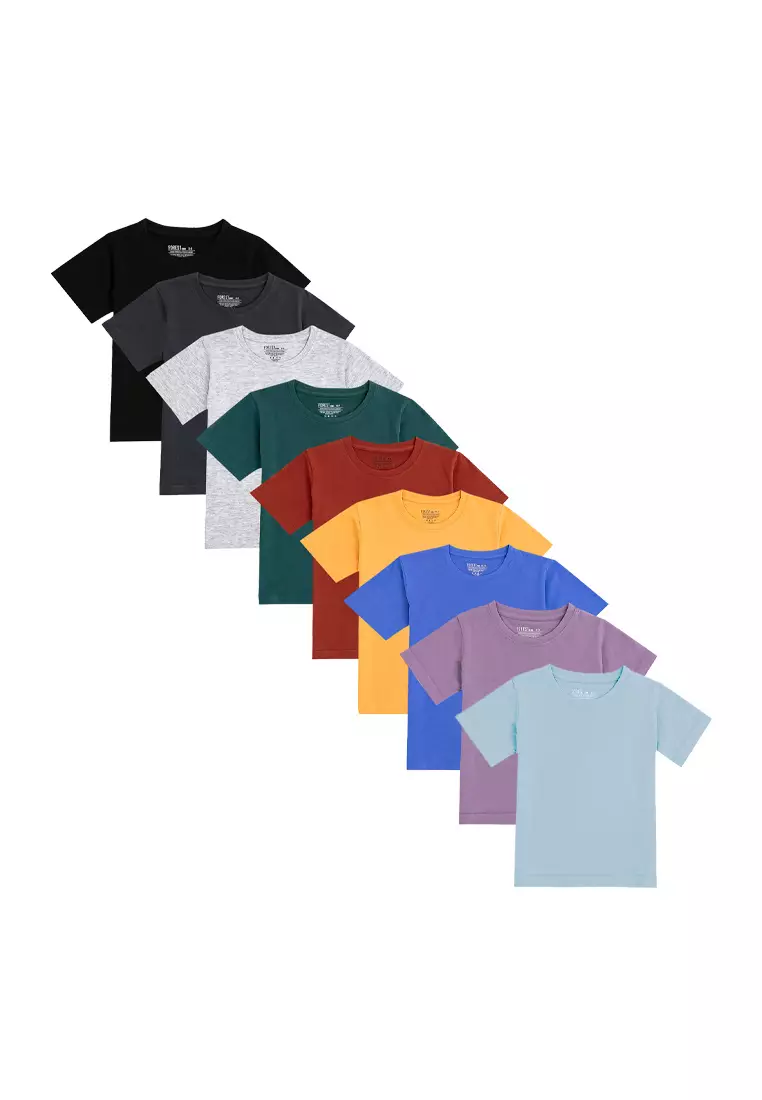 Forest Kids Unisex 100% Cotton Short Sleeve Plain Tee Boy Girl T Shirt Kids - FK2052 - 36DkGreyBlue