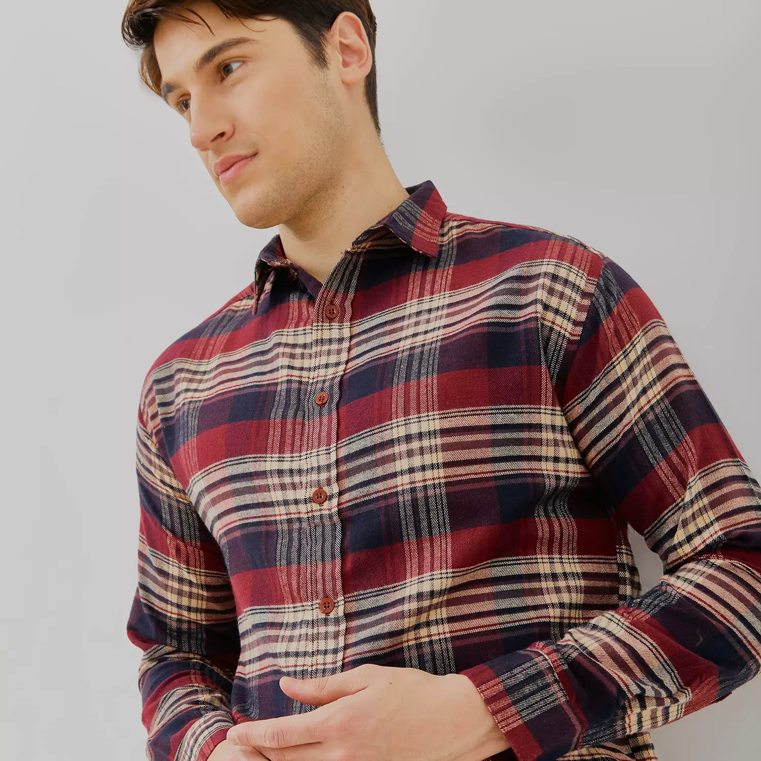 PAULMAY Kemeja Flanel Pria Lengan Panjang Merah 6712