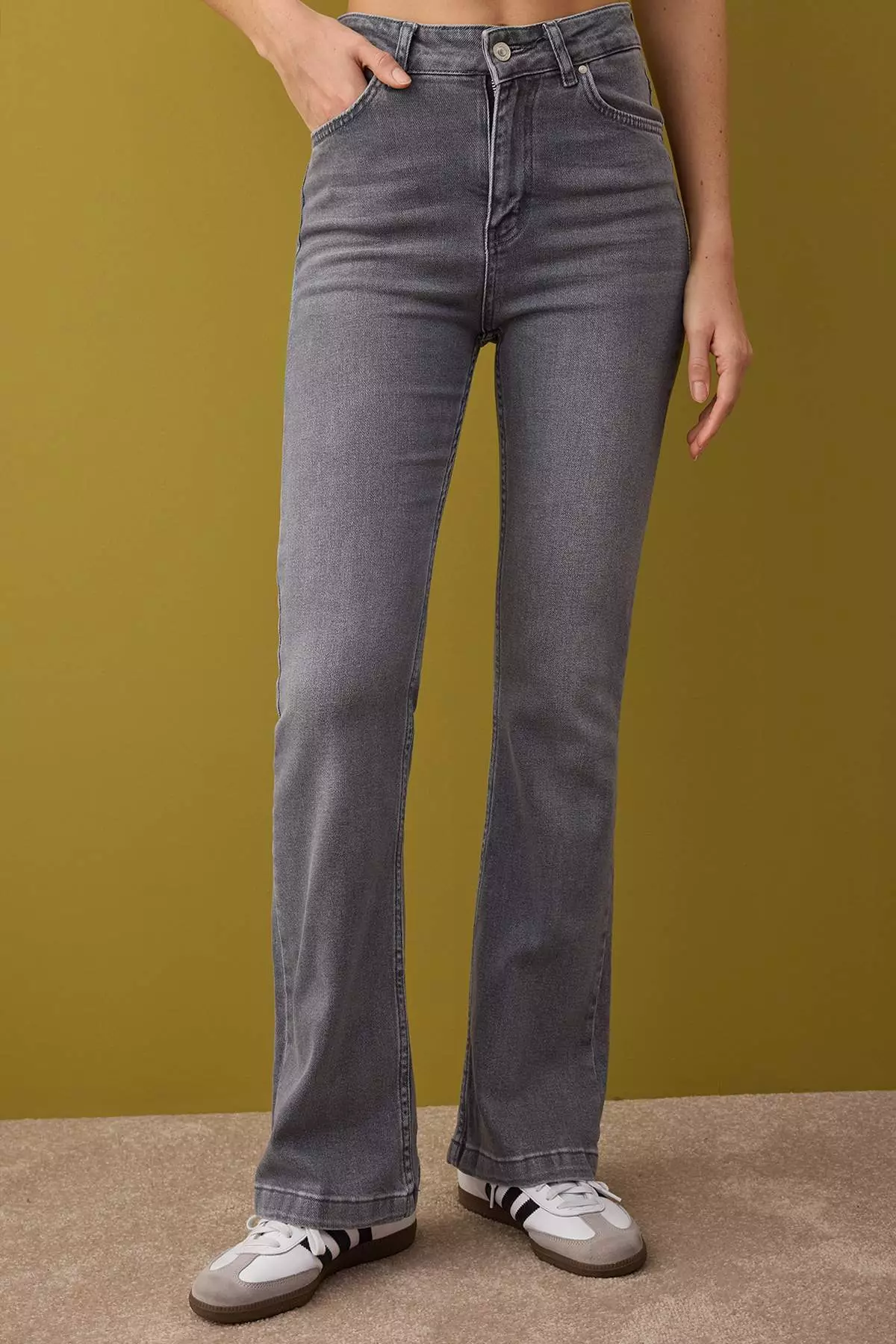 Gray High Waist Flared Jeans