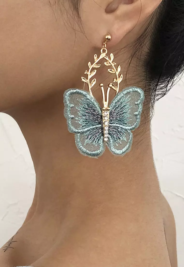 Temperament Retro Style Embroidered Butterfly Earrings CA22021606BL