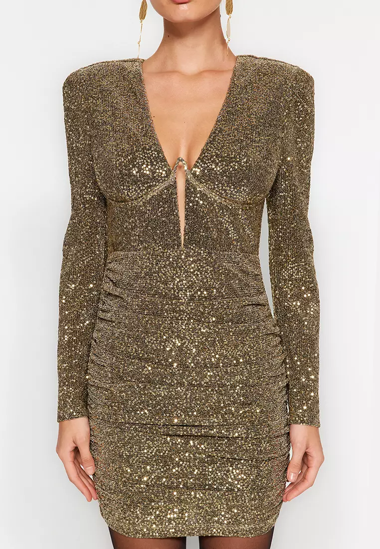 Fitted Sequin, Shimmering Sequin Evening Dress