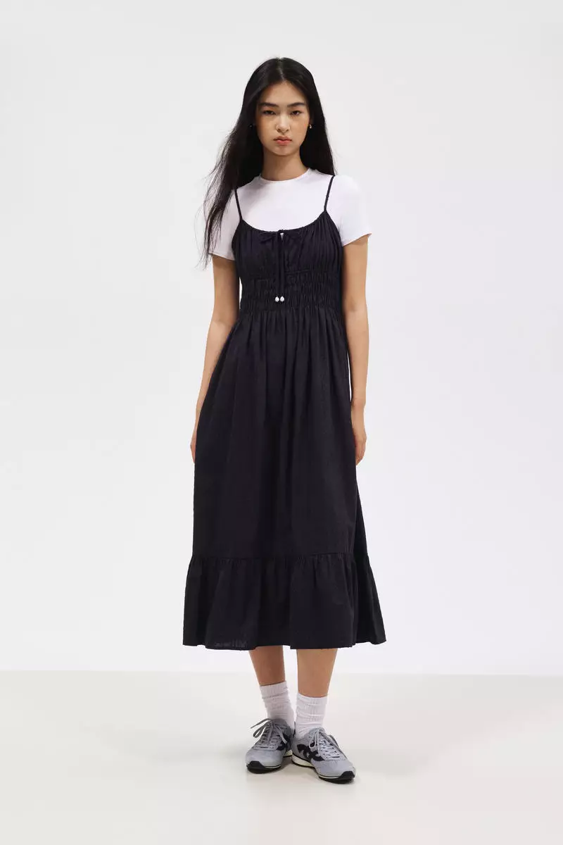 Smocked cotton strappy dress