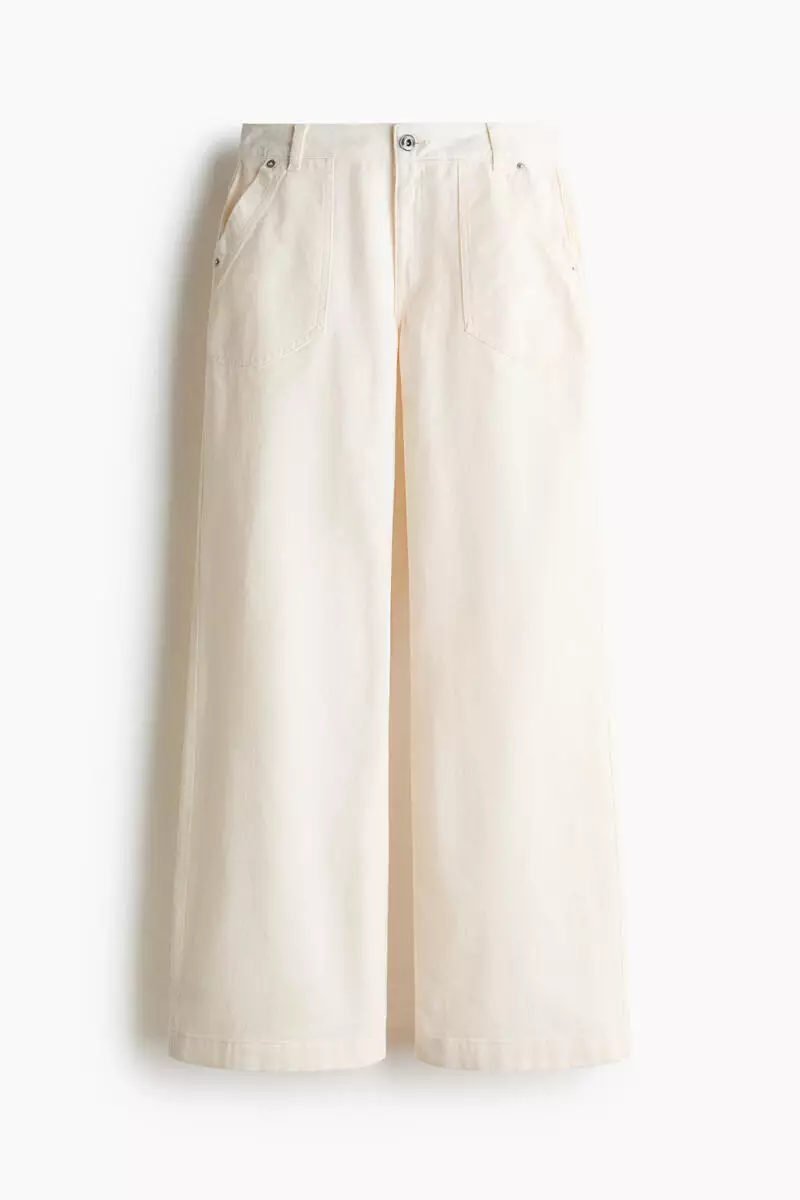 Wide-leg cotton twill trousers