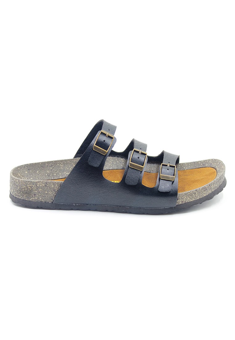 Ely - Black Leather Sandals & Flip Flops & Slipper