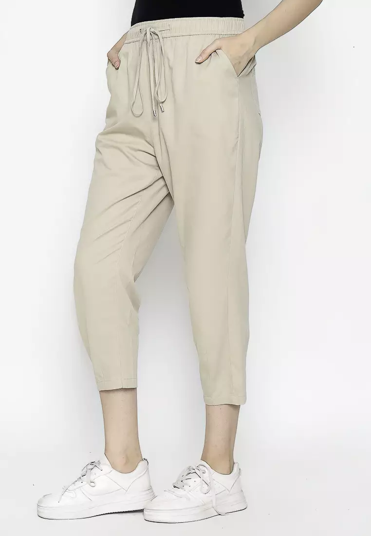 Urban Exchange Gianna Beige Tapered Pants - Casual Pants Celana Panjang Beige Warna Beige