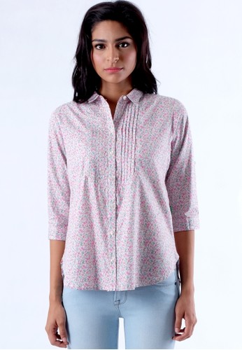NEENA blue floral shirt with pleats
