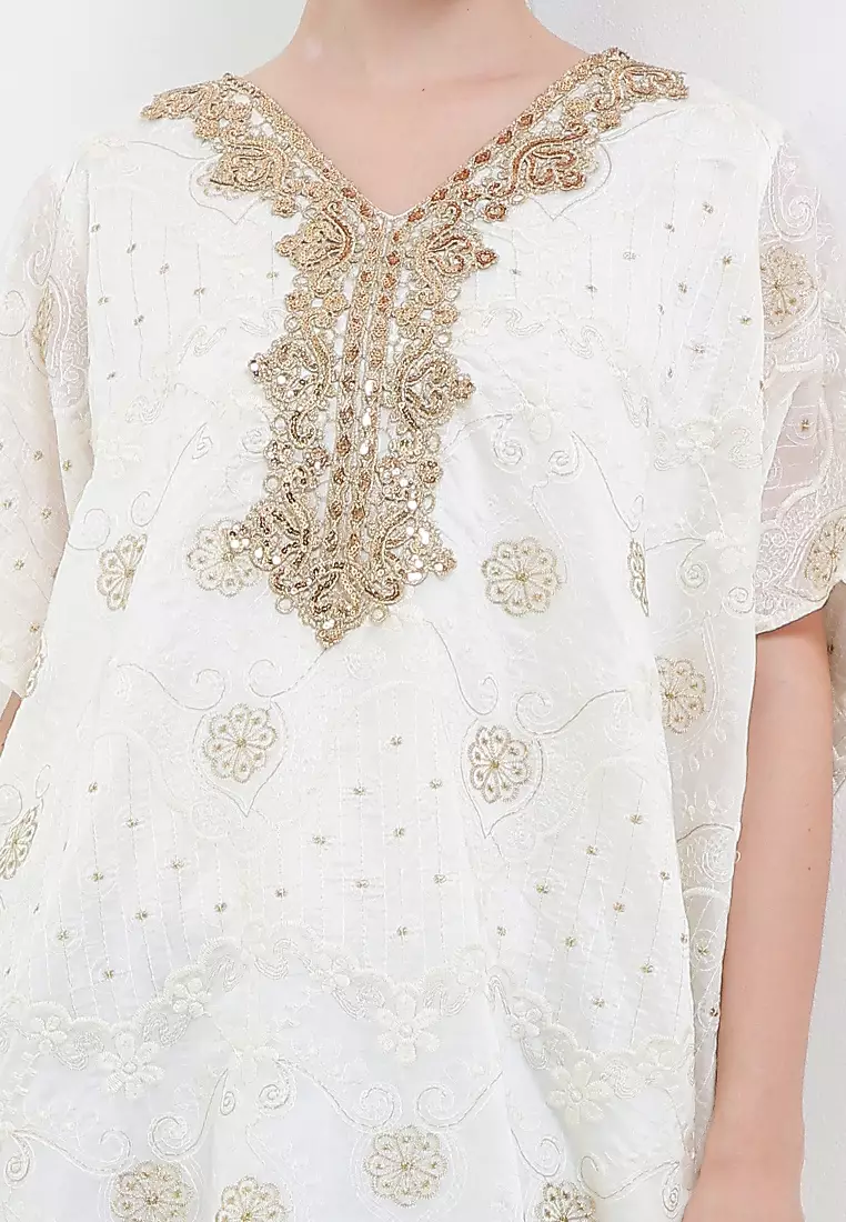 Gold Crochet Lace Detail Emb Kaftan