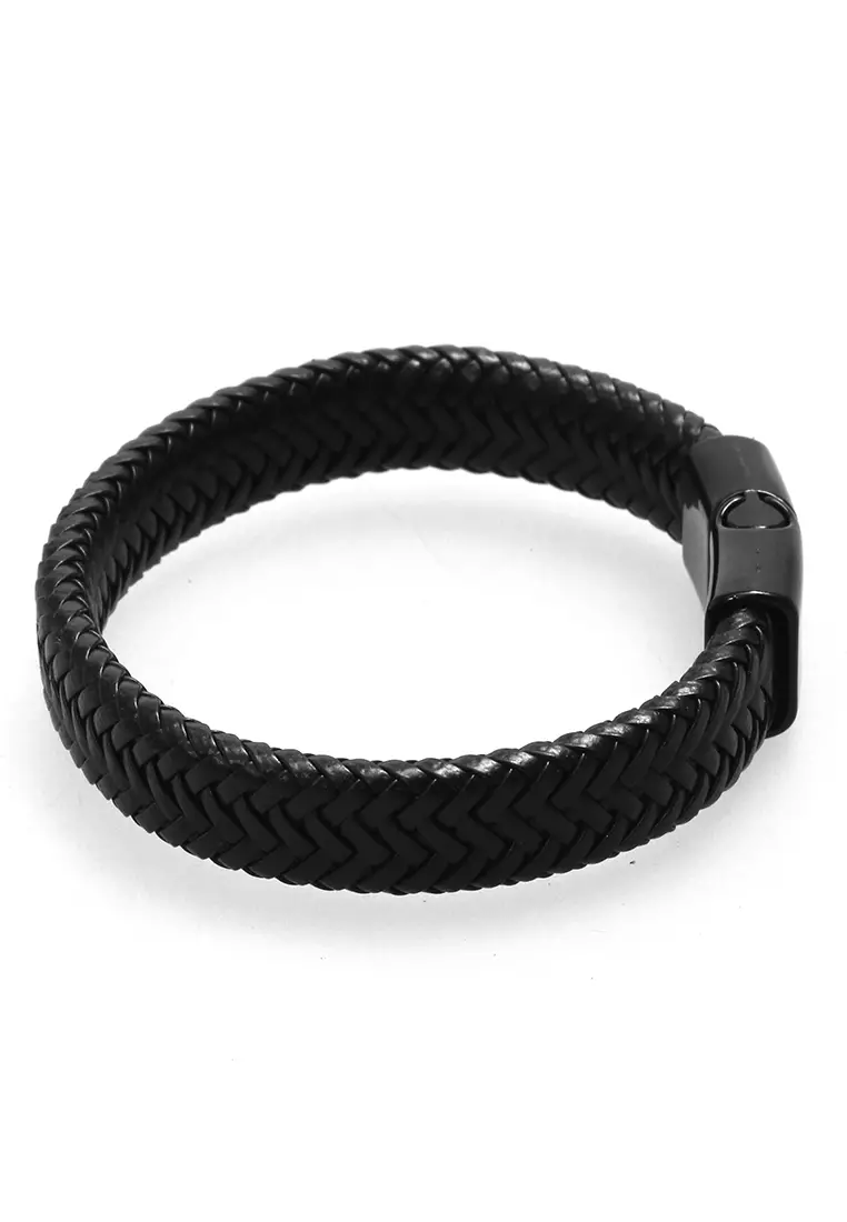 Aleda Gelang Kasual Pria Aksesoris Fashion Adjustable Strap Desain Kepang Material Leather ORIGINAL - Black