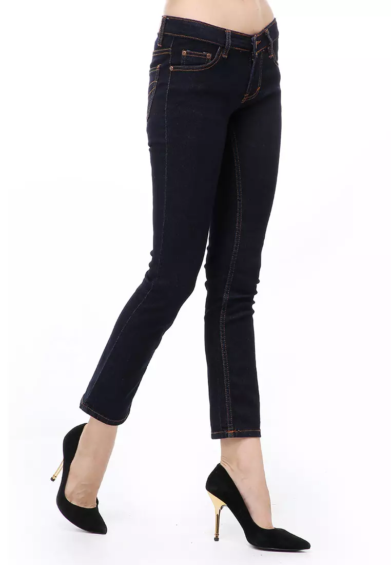 Jourel Long Pants Celana Panjang Jeans Cutbray Wanita Material Denim ORIGINAL - Navy