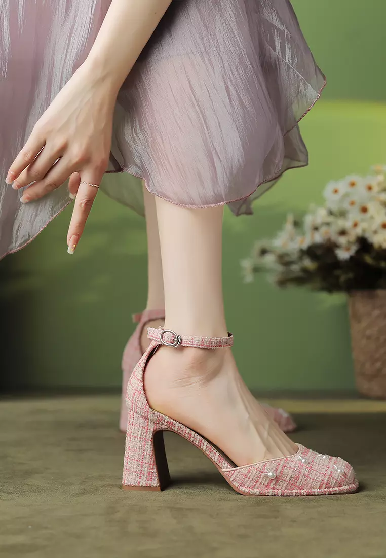 7.5CM Rabbit Accessories Tweed Mary Jane Shoes XJ2568-3