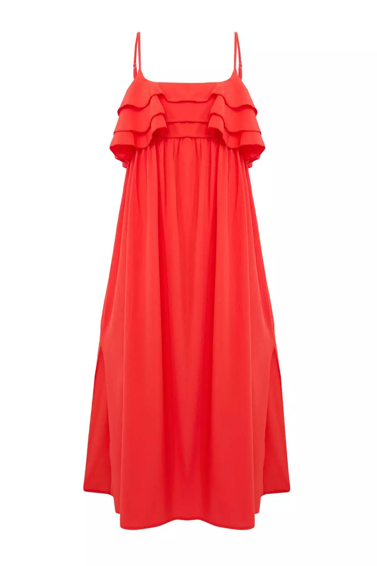 Pomegranate Flower Woven Flounced Maxi Beach Dress Tbess25El00132