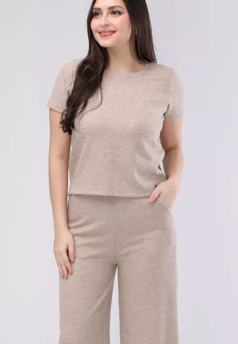 Waffle Riffle Knits Short Sleeves Top W/ Terno Pants