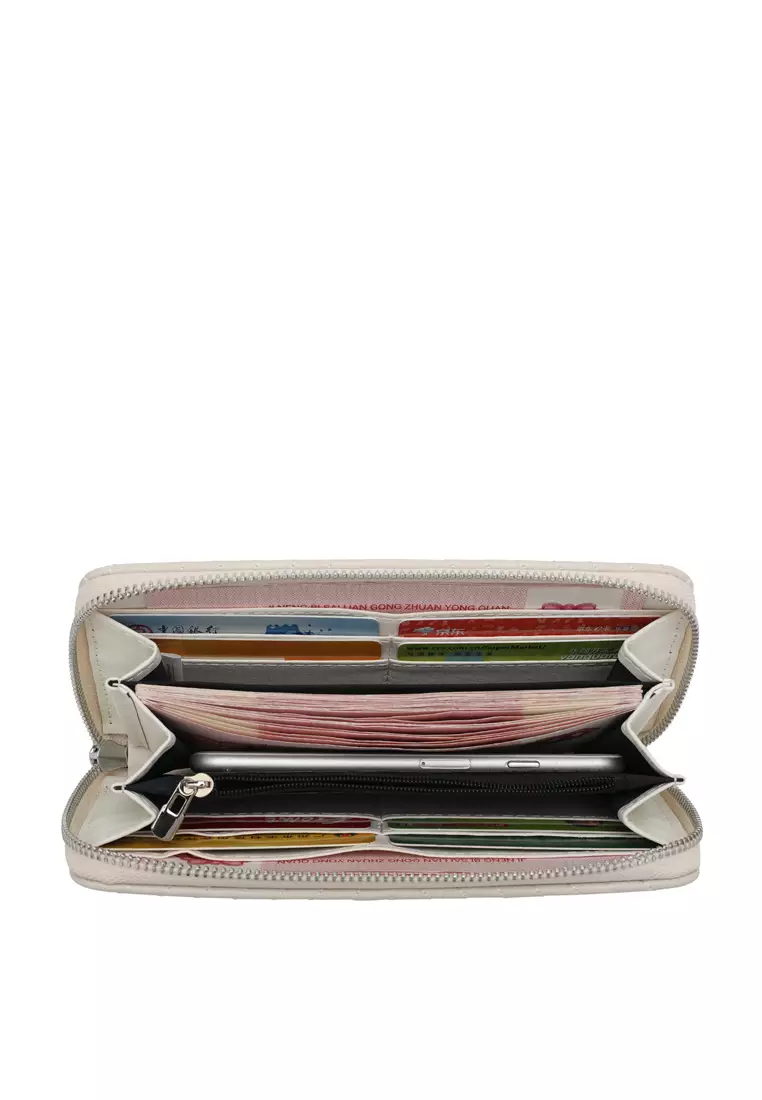 Women's RFID Zipper Leather Long Wallet / Purse With Detachable Wrist Strap And Coin Compartment