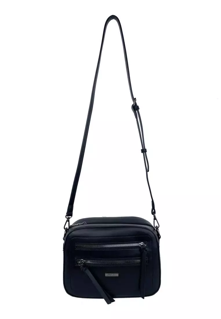 Buy Mel Co Double Zipper Front Boxy Sling Bag With Stitch Detail