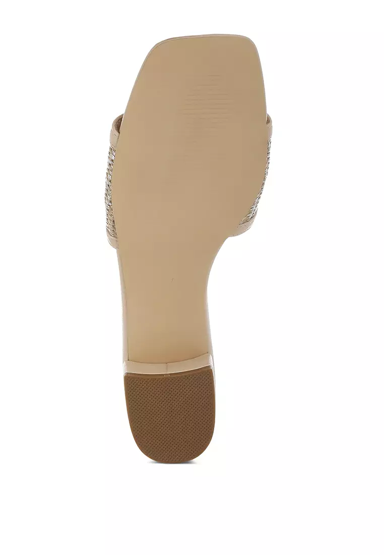 Raffia Slip On Sandals In Beige