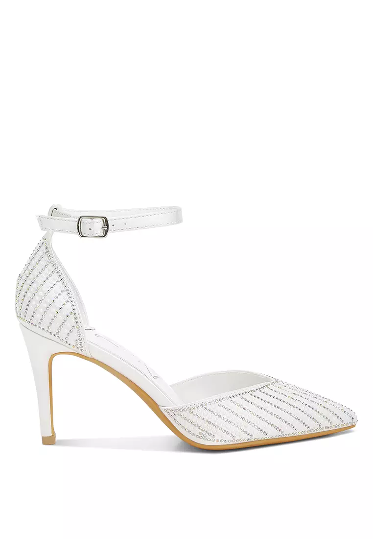 Pearls & Sequins Embellished Stiletto Sandals in White