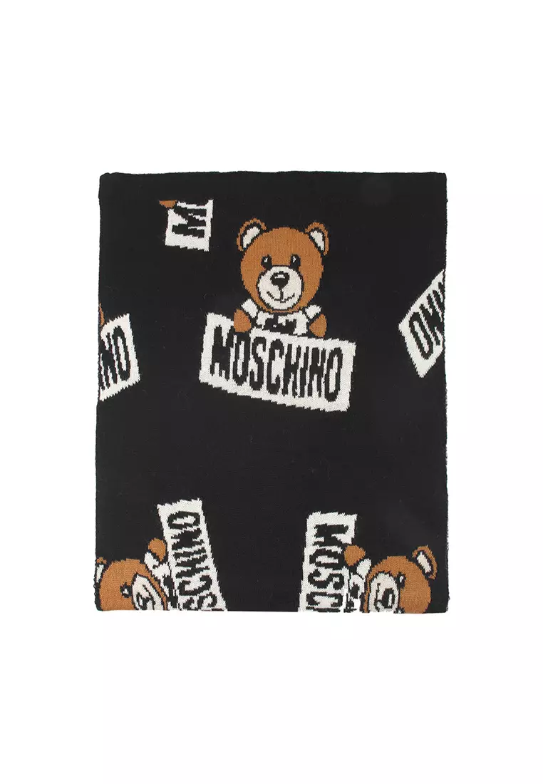 Moschino teddy logo scarf in black