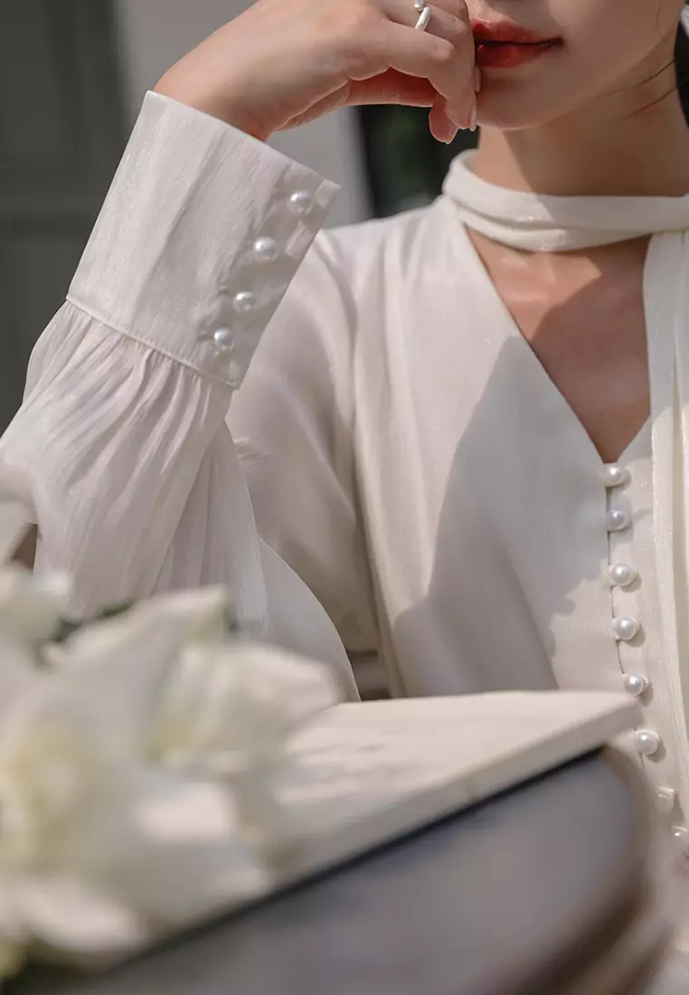 Neck Scarf Long Sleeve Dress