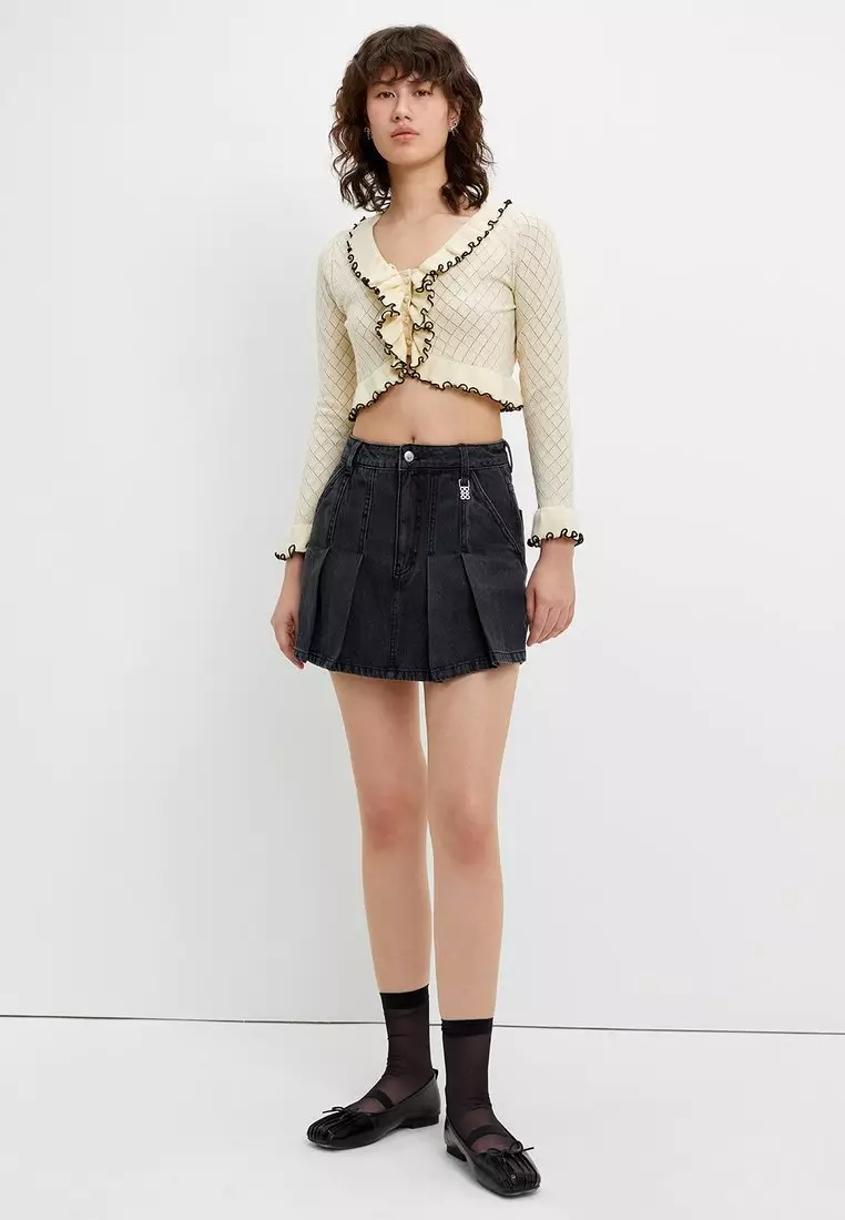 Pleated Logo Skort - Black
