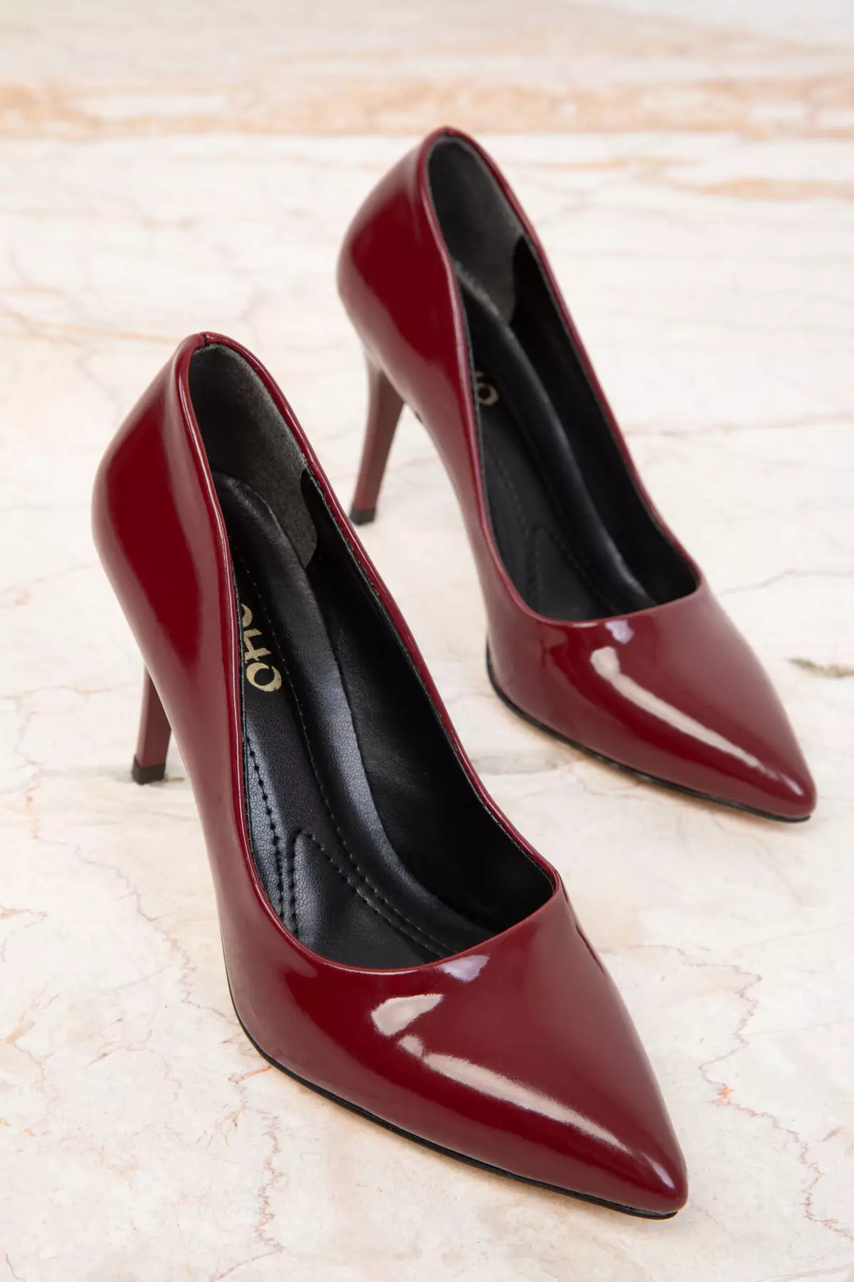 Claret Red Patent Leather 19550 Model Classic Women's Heeled Shoes