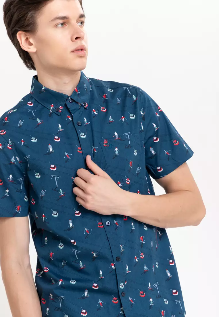 ShortSleeve Poplin AOP Skiers