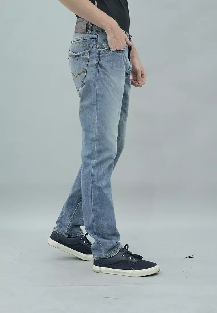 LGS - Celana Panjang Jeans Pria - Premium Denim -  Motif Washed - Perfect Slim Straight - Light Blue - JPF.492.P103.A664.C