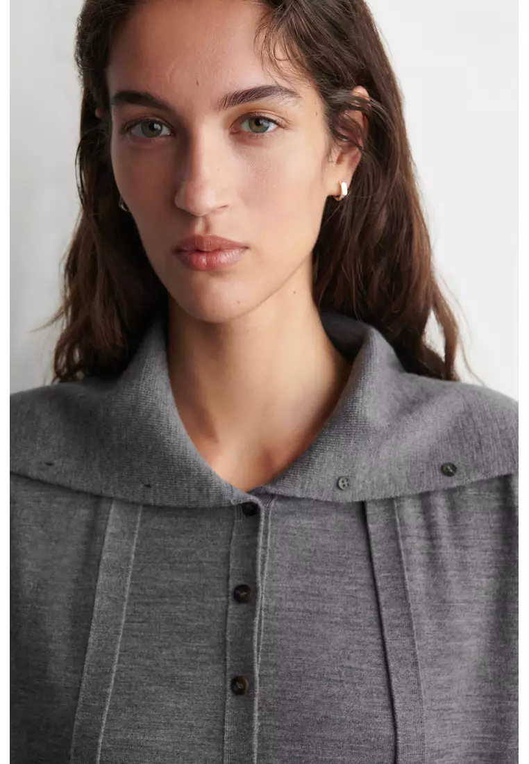 LAYERED MERINO WOOL HIGH-NECK CARDIGAN