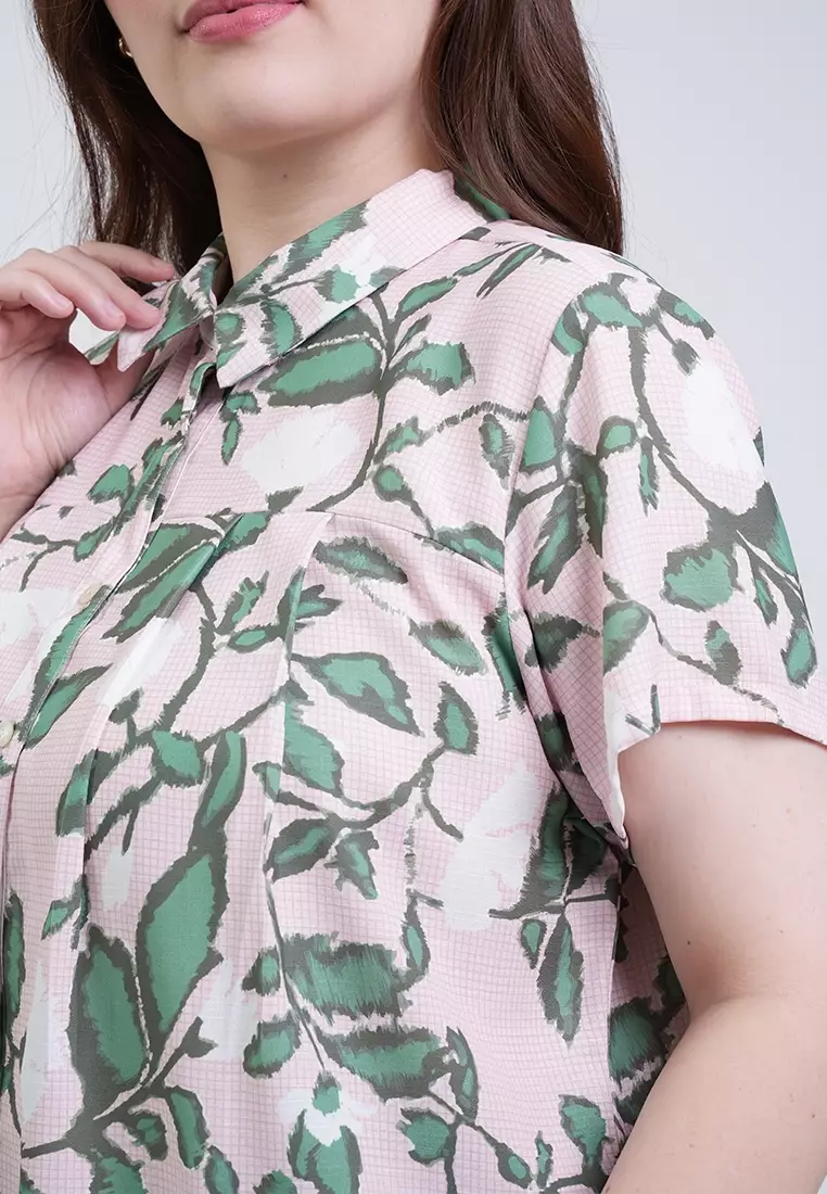 Milly Plus Size Rosa Button-Down Collar Floral Blouse