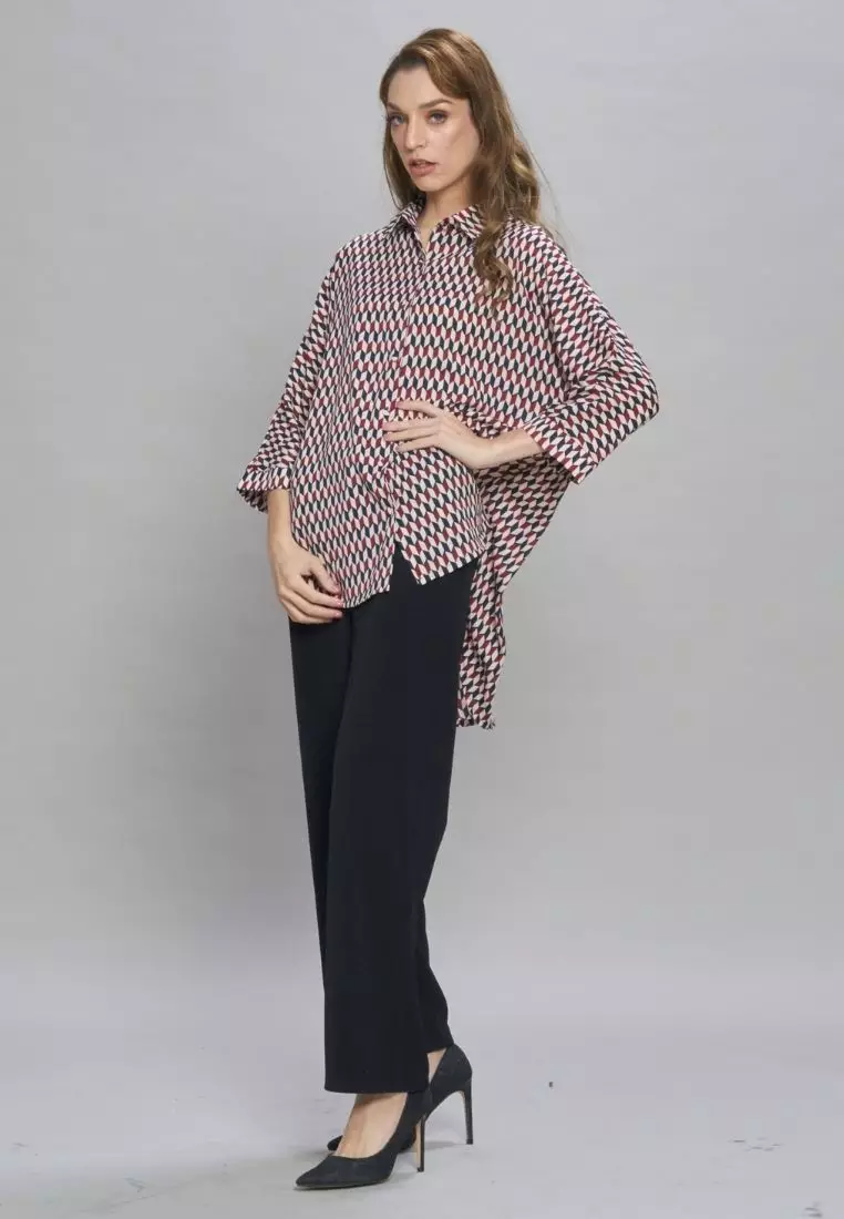 Buy Loveaisyah Geometric Collared Maxi long sleeves Blouse Top