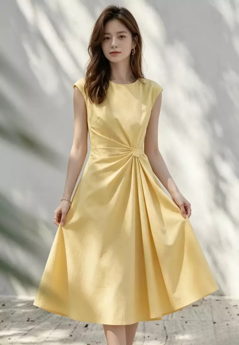 Twist Waist A-Line Midi Dress CA26041003YE