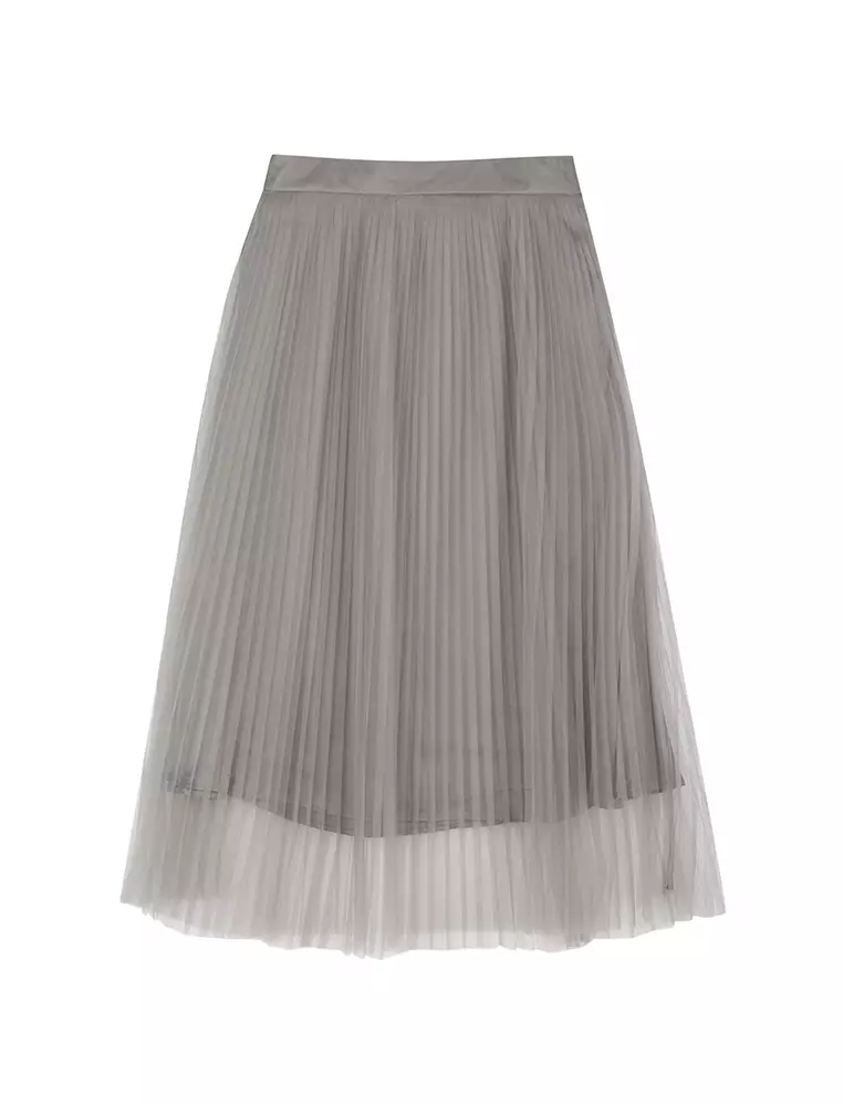 Straight Cut Pleated Long Waist Skirt