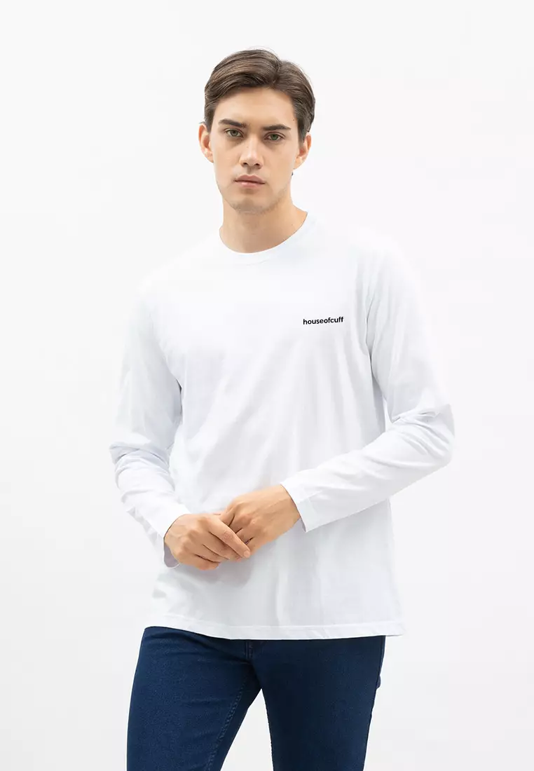 Houseofcuff Kaos Cotton Combed Lengan Panjang Pria Putih
