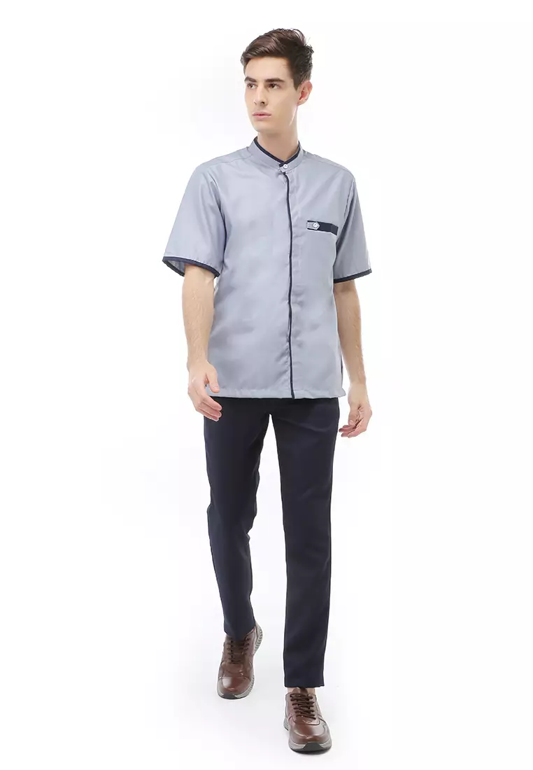 Dwan Atasan Formal Pria Kemeja Koko Polos Lengan Pendek Material Cotton ORIGINAL - Gray