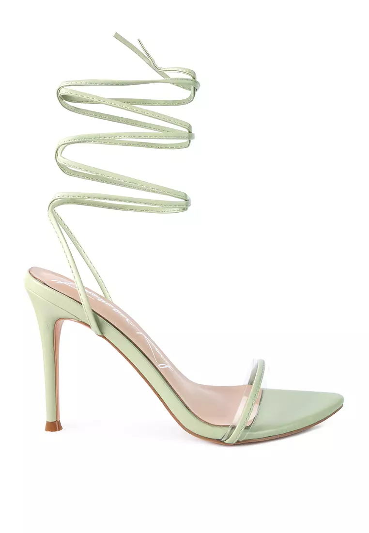 Pastel Mint High Heeled Lace Up Sandals