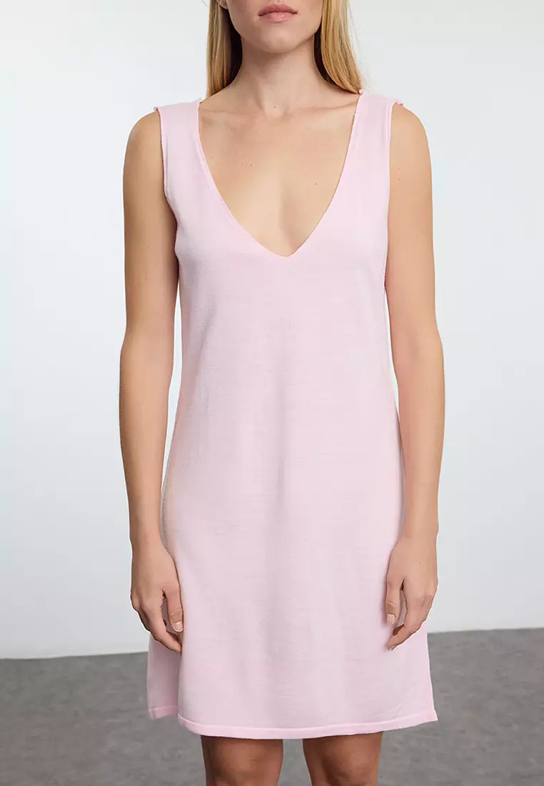 Pink Mini Knitwear Basic Dress TWOAW25EL00051
