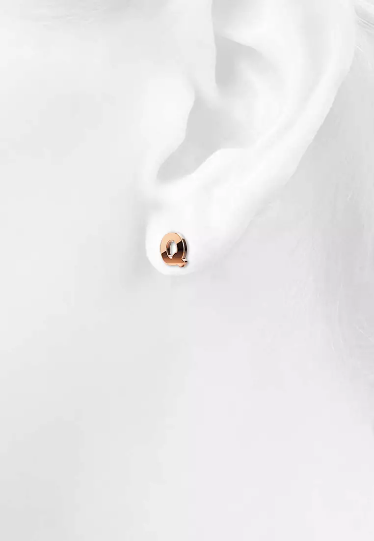 Bold Alphabet Letter Initial Charm Earrings in Rose Gold Tone - Q