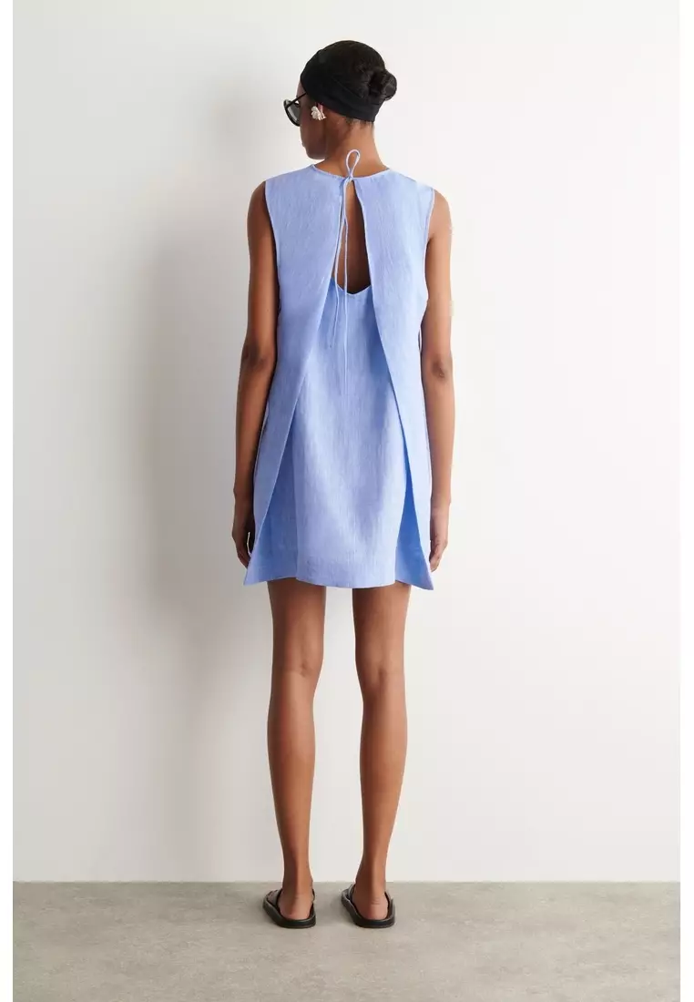 V-NECK OPEN-BACK LINEN MINI DRESS