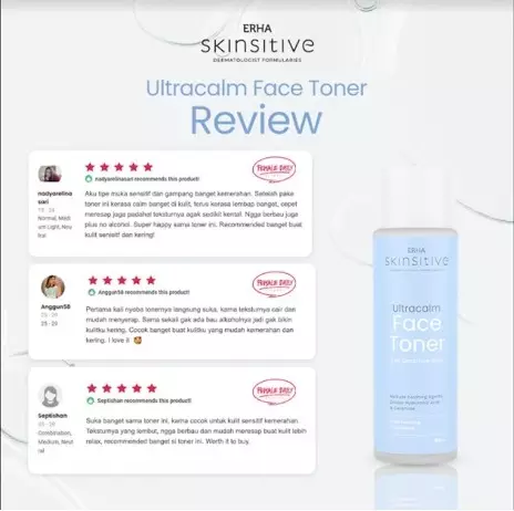 ERHA Skinsitive Ultracalm Face Toner 100g | Hydrating & Calming Toner untuk Semua Jenis Kulit (Normal - Sensitif) | Menenangkan Kulit Kering, Kemerahan, Iritasi | Skin Barrier Lebih Kuat dengan Ceramide, Niacinamide, 7 Calming Agents