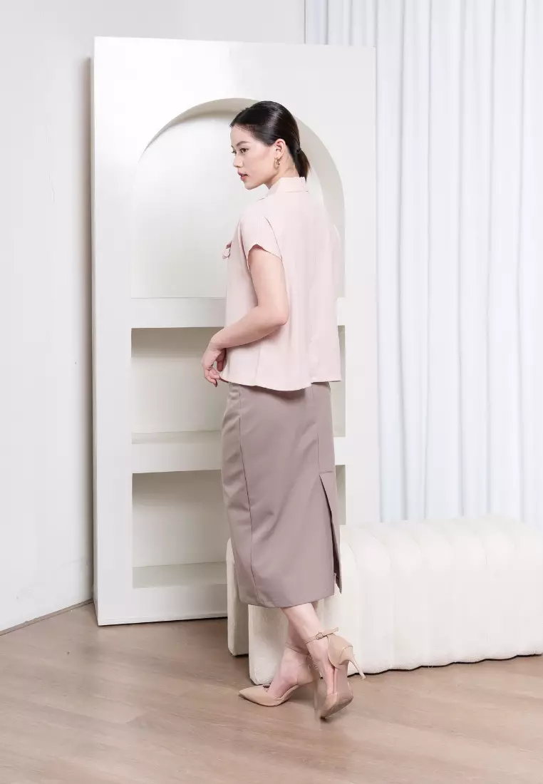 Urban Exchange Savana Pink Blouse - Atasan Blouse Formal Lengan Pendek Warna Pink