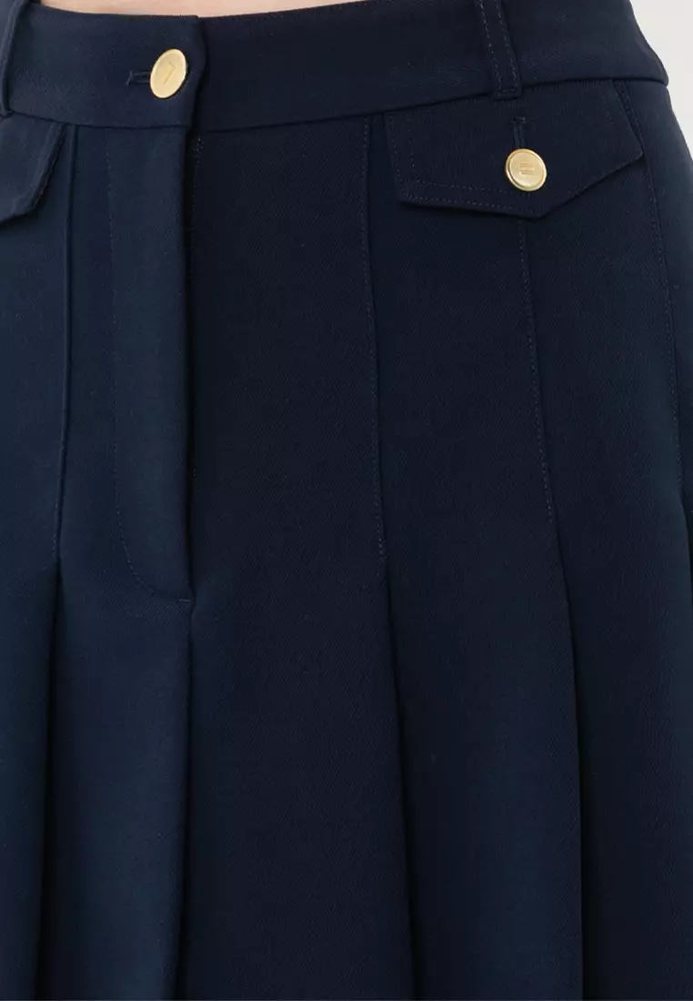 Gold Button Pleated Mini Skirt - Tommy Mainline