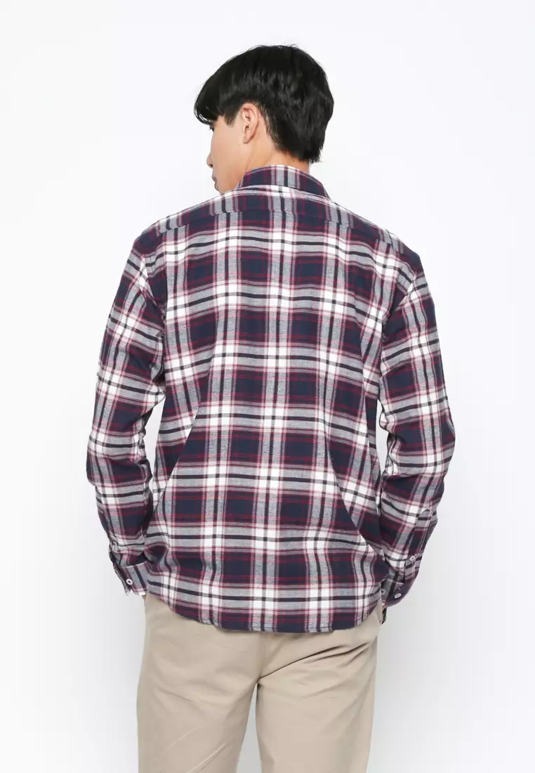 CASUAL CHECKERED SHIRT LONG SLEEVE NAVY