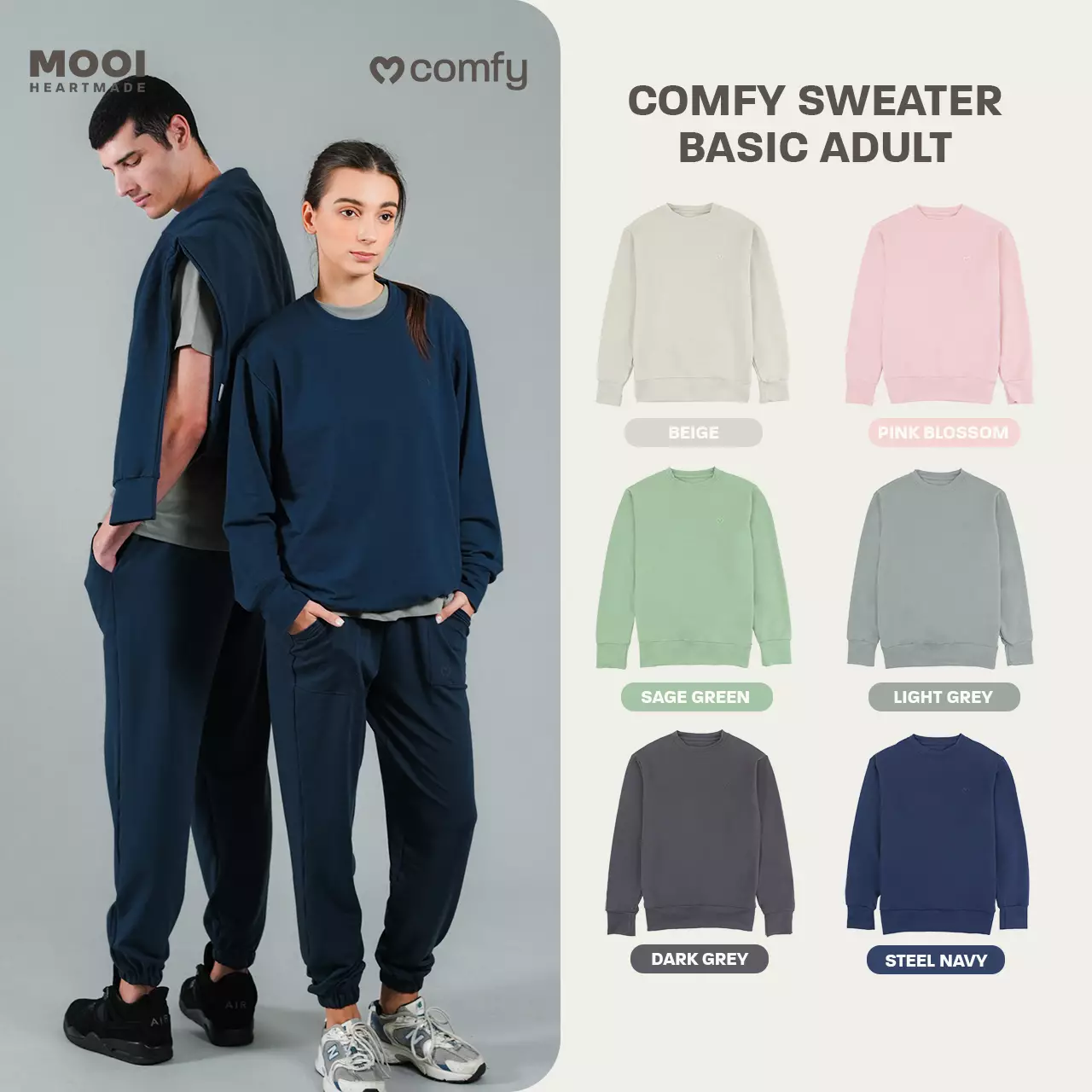 Mooi Sweater Dewasa Unisex Comfy Sweater Basic Adult - Sage Green