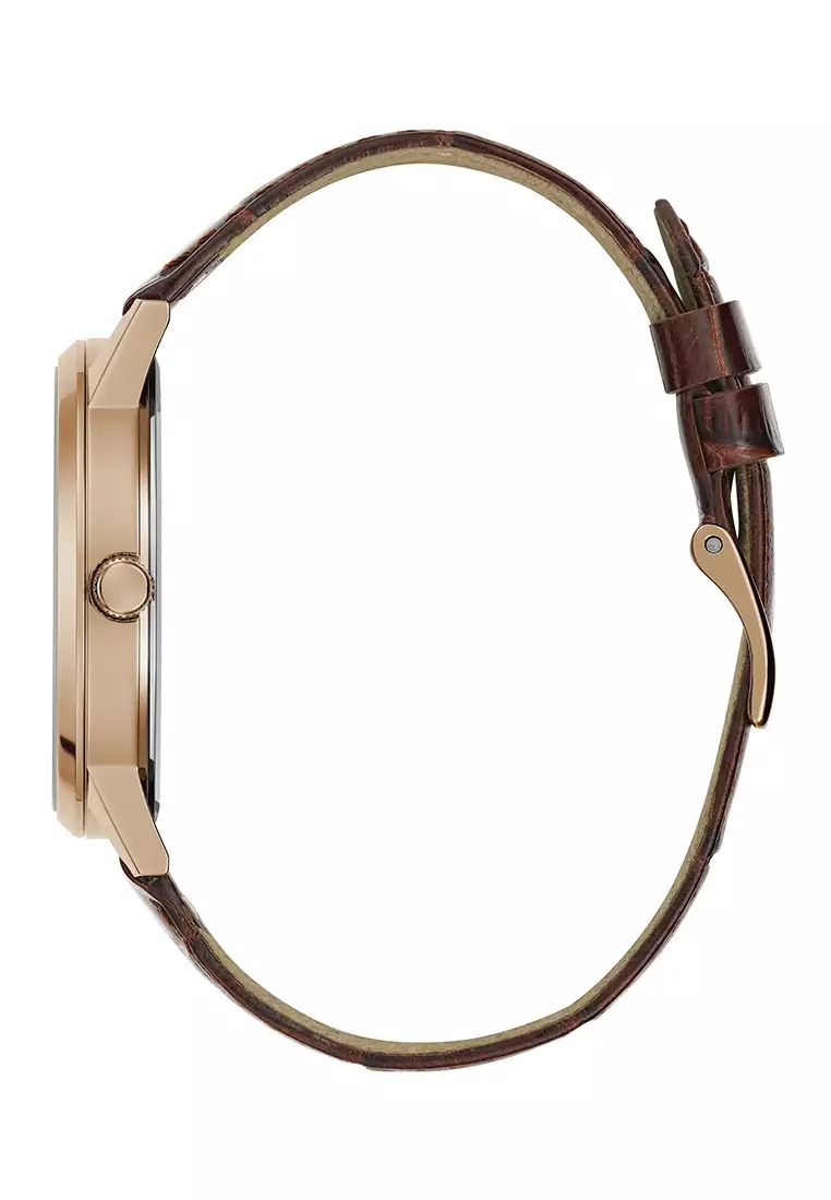Guess GW0570G2 - Jam Tangan Analog Pria - Rosegold Stainless Steel Case - Brown Leather Strap