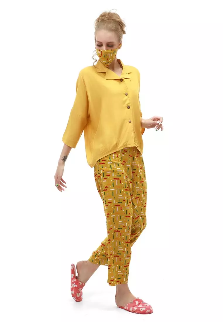 Vance Pajamas Setelan Baju Tidur Wanita Lengan Panjang Material Rayon ORIGINAL - Mustard