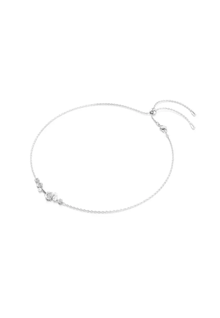 Constella Necklace, Crystal Pearl, Round Cuts, White, Rhodium Plated