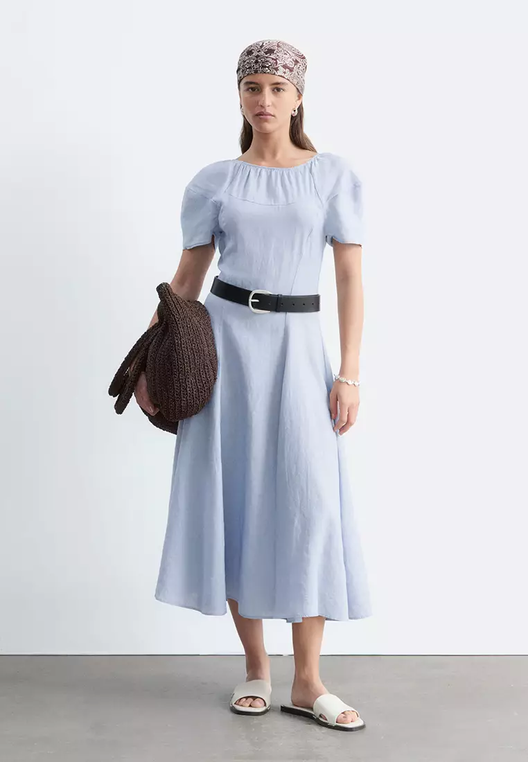 Flared Linen Midi Dress